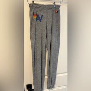 Aviator Nation logo Gray Sweatpants with Multicolor Logo Heather Gray